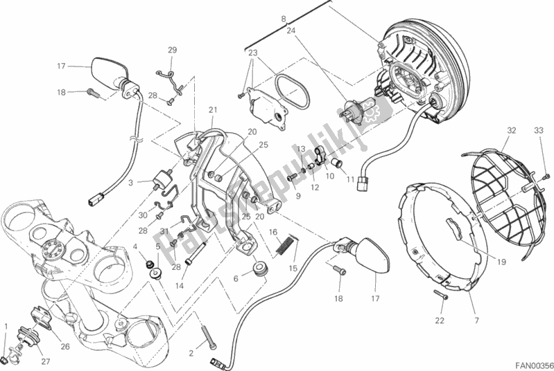All parts for the Headlight of the Ducati Scrambler Desert Sled Thailand 803 2019